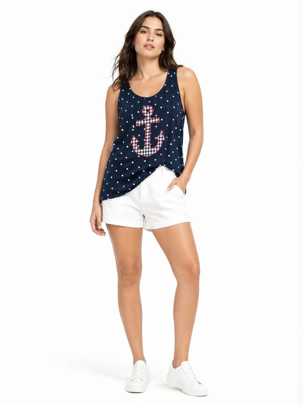 4/$20➡️ Eclipse Navy Polka Dot Tank Anchor Applique – Size Large GUC